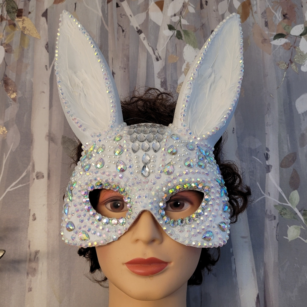 Bunny Bling Mask Dazzling Acrylic Pearls & Crystals - Picture 3 of 16